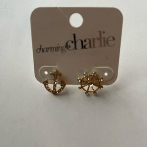 Charming Charlie Gold Anchor and Wheel Earrings